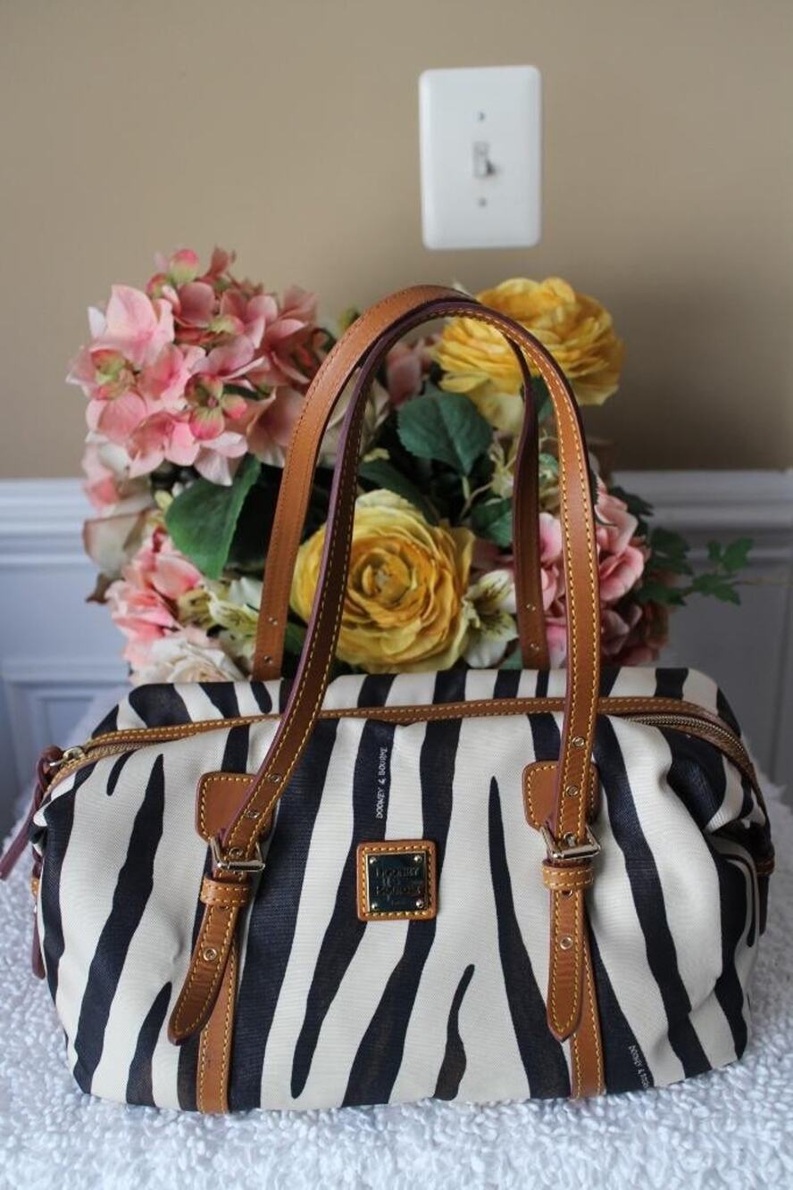 DOONEY AND BOURKE Tan Zebra Print Canvas and Leather Tote (pu70